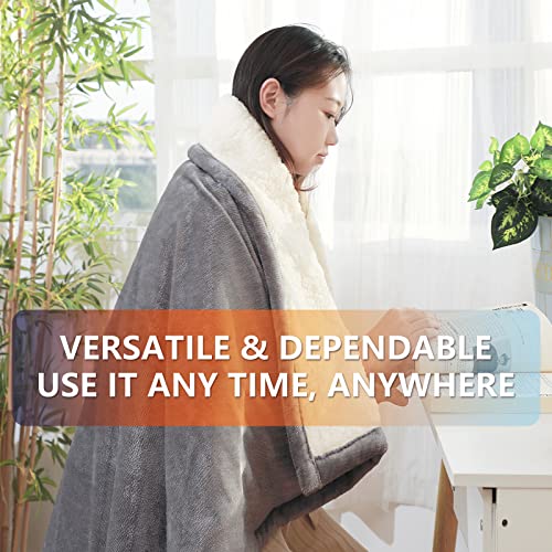 L Lisheth Electric Throw Blanket 50*60" Fast Heating With Over Heat Protection, 4 Heating Levels & 3 Hours Auto Off, Etl Certification, Heated Throw Gray Flannel + Beige Cotton Wool, Machine Washable #TOP2