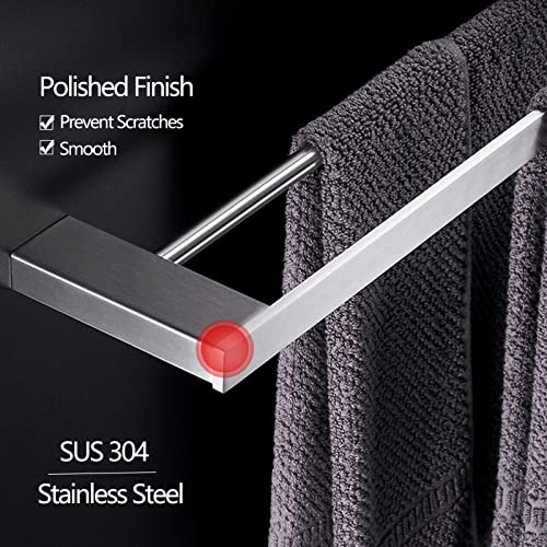 Rail de bar à serviette double 80 cm support mural argenté pour linge de bain - 6