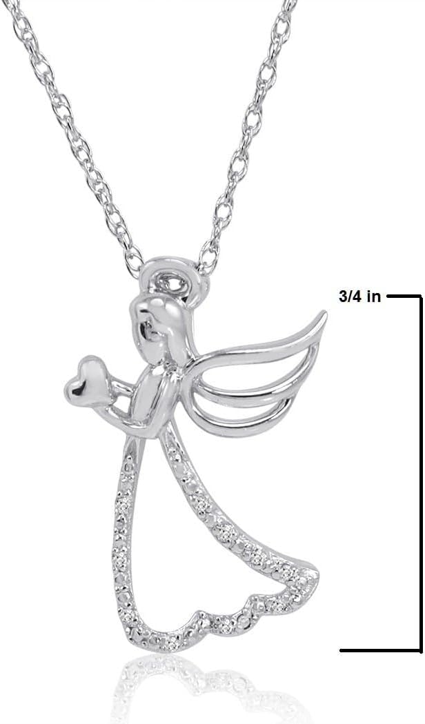 Amanda Rose Collection Winged Angel with Heart Diamond Pendant Necklace in Sterling Silver on an 18inch Sterling Silver Chain | Real Diamonds Necklaces for Women - Image 3