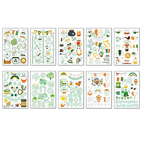 10 Sheets Kids Luminous Temporary Tattoos Stickers Saint Patrick’s Day Children Glow In Dark Tattoo Stickers Shamrock Green Clover Irish Lucky Body Arm Face Decoration St Patricks Holiday Party Favor Accessories #TOP7