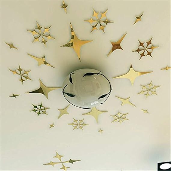 3D Star DIY Mirror Wall Stickers, Acrylic Art Decor Wall Sticker Murals, Children's Room Nursery Fashion Design Crystal Art Decals Home Bedroom Ceiling Bathroom TV Background Decoration (Gold)