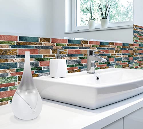 Dewoo Backsplash Tile For Kitchen Wall Sticker Peel And Stick 3D Colorful Marble Tiles Design 10-Sheet (12"×12") #TOP3