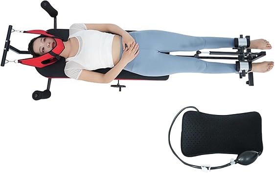 Traction Table for Spine Stretching, Back Stretch Bench with Inflatable Lumbar Cushion & Cervical Traction Belt, Home Stretchs Decompression Machine