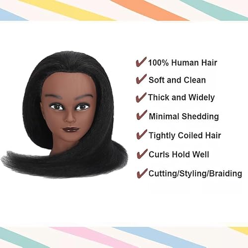 16 Inch 100% Real Hair Mannequin Head Training Head Manikin Cosmetology Doll Head for Hairdresser Practice Braiding Hair Styling with Clamp stand (16 -Inch) - Thumbnail 2