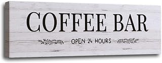 WOWGOOMO Classic Coffee Bar Signs Canvas Wall Art, Grey, 6"x17" | Rustic, Cafe Bar Accessories Set, For Home Bar, Kitchen, Pub, Store