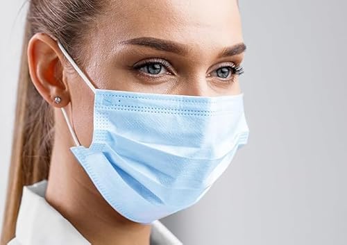 Tegcare 3 Lagig Mundschutz, Latex Frei, mit Gummiband, Blau, 50 Stück