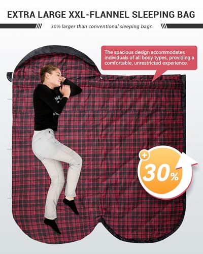 KingCamp Camping Sleeping Bag- XL with Hood, Extra Tall Big Wide Cotton Flannel Lined Portable Packable Sleeping Bags for Cold Warm Weather Backpacking, Hiking, Travel, Outdoors, Black-Large - Image 2