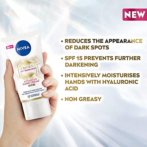 NIVEA Luminous 630 Crème Mains (1 x 50 ml), Crème anti taches pigmentaires pour les mains, Soin des mains anti-âge hydratant SPF 15 (Lot de 2)