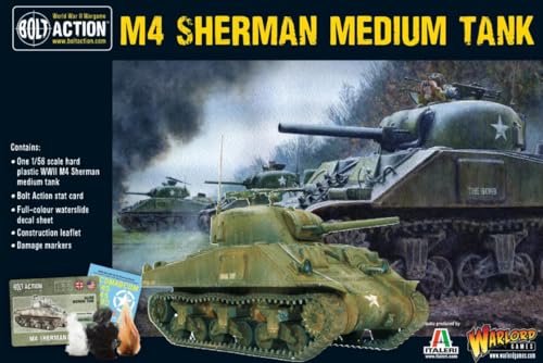 Warlord Bolt Action M4 Sherman Medium Tank 1:56 Tabletop Miniatures - Plastic Paintable Miniature WWII Soldiers Set, Unpainted Table Top 28mm Military Minifigures for Adults - Gaming Figurines Pack