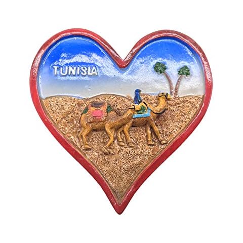 3D Heart Tunisia Refrigerator Fridge Magnet Tourist Souvenirs Handmade Resin Craft Magnetic Stickers Home Kitchen Decoration Travel Gift Cover