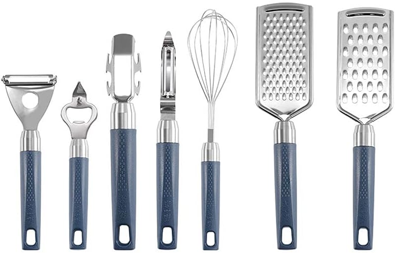 Kitchen Utensil Set 7Pcs Stainless Steel Skinning Knife Peeling Knife Grater Whisk can Opener Bowl Lifter Set Lightweight and durable cooking spatula