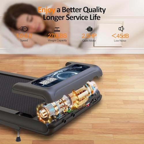 Image of Walking Treadmill Pad with 8% Incline, Portable Walking Treadmill Under Desk with Handle Bar 2.5HP for Home and Office 265Lbs Weight Capacity with LED Display APP