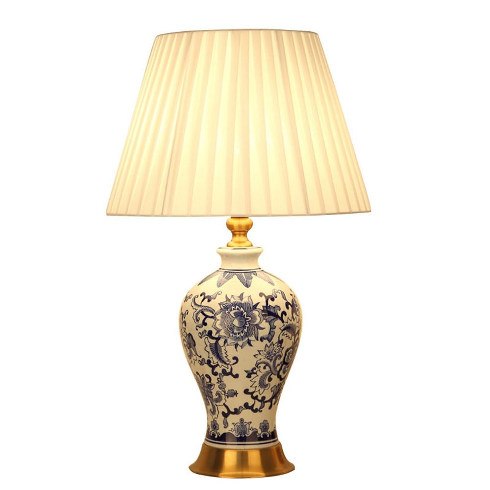 SGKOMN 20.8" Modern Ceramic Table Lamp With Fabric Shade, Retro Bedside Lamp,Small Lamp For Bedroom Living Room Nightstand-A