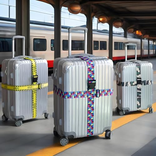 Image of Puzzle Luggage Straps for Suitcases, Adjustable Luggage Travel Belt to Keep Luggage Security While Travel, Strong Polyester Fabric, Easy-to-Recognize Funny Pattern Travel Essentials, 2 Pack