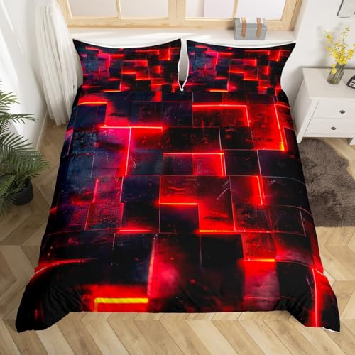 Red and Black Bed Set 3D Glowing Buffalo Duvet Cover Super King Size