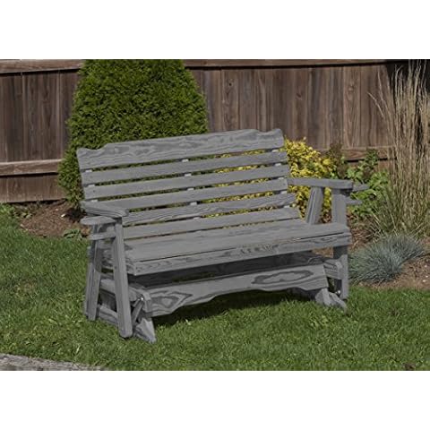 ECOMMERSIFY INC Amish Heavy Duty 800 Lb Classic Park Style Pressure Treated Porch Patio Garden Lawn Outdoor Glider with Cup Holders-5 Feet-Grey-Made in USA Cover