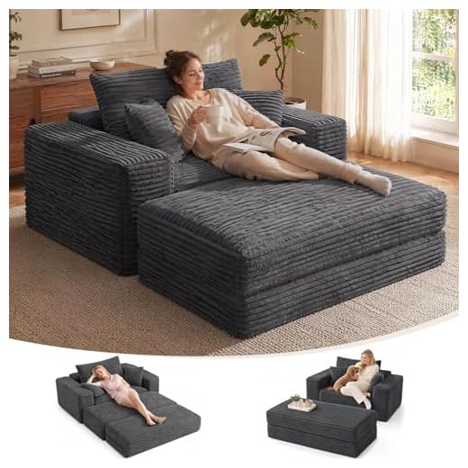 Oversized Chaise Lounge Chair with Ottoman Indoor, 82" Sofa Chair Bed