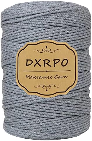 DXRPO Makramee Garn Grau, 3 mm x 300 m Natürliches Makramee | Baumwollgarn Macrame Cord | für Makramee Blumenampel | DIY Handwerk Pflanze Aufhänger Boho Deko