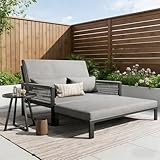 HIYYIH Gartenliege, Sonnenliege Wetterfest mit geflochtenen Armlehnen, Grau Liegestuhl aus...