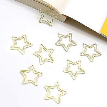 Funny Cute Paperclips Bookmarks Planner Clips,Gold Five Pointed Star Paper Clip,JruiZhp Star Shape 50pcs Metal Paper Clips with Clear Box for Fun Office Supplies School Gifts Decoration