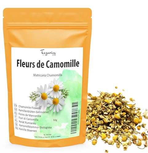 50g Fleurs de Camomille - Infusion de Camomille - Matricaria Chamomilla - Arôme & Goût Intense - Sachet avec Zip - 100% Naturel, Pur et Sans Additifs | Qualité Supérieure - TazarinLtd