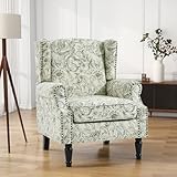 UIXE High Back Accent Chair, Fabric Upholstered Armchair for Living Room, Floral Printed Wingback Arm Chair with Solid Wood Legs, Retro Nailhead Trim Single Sofa Bedroom Reading Seat - Rococo Green