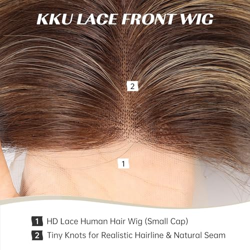 Image of KKU 16 Inch Human Hair Wig Real Hair Wigs for Women C Side Lace Wig Perfect Style for Any Occasion Brown and Blonde Mix