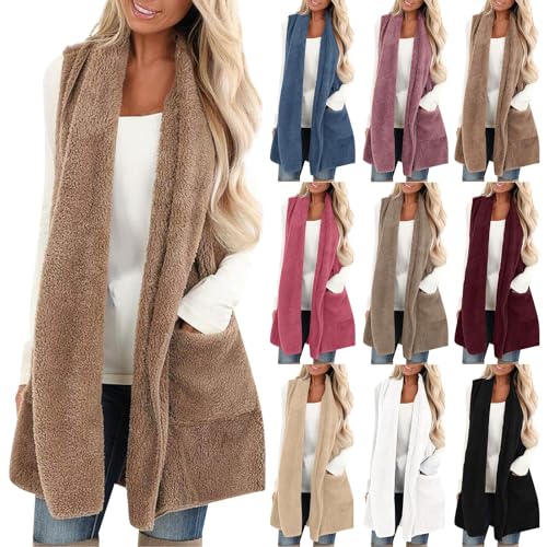Sherpa Vest Womens Fall Fashion 2024 Open Front Fleece Cardigan Sweater Fuzzy Jacket Ladies Winter Coats with Pockets