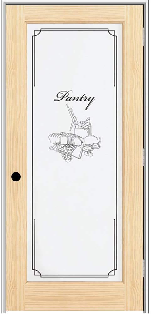 National Door Company ZZ19983L Unfinished Pine Wood 1 Lite Frosted Glass with Pantry Design, Left Hand Prehung Interior Door, 30" x 80"