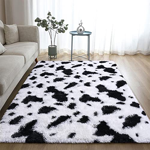 Dweike Super Soft Shaggy Rugs Carpets, 4X6 Feet, Plush Area Rugs For Living Room Bedroom, Fluffy ​Rug For Girls Kids Room, Shag Plush Rug For Teen Room Decor, Black-White #TOP5