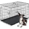 FDW Dog Crate for Large Dogs 42 Inch Folding Metal WirePet Cage Double Door WDivider Panel Indoor Outdoor Kennel Leak Proof Plastic TrayBlack