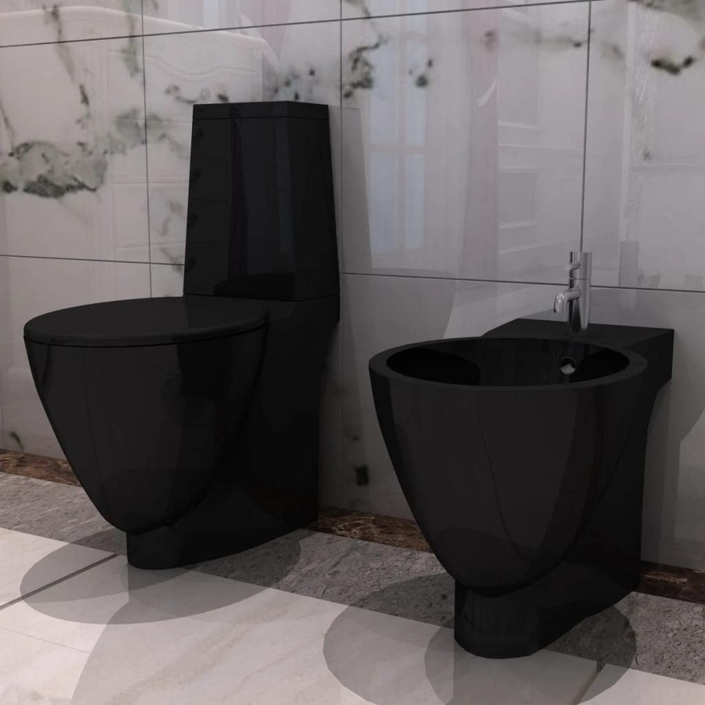 vidaXL Sanitari da Bagno da Parete in Ceramica Nera WC e Bidè Bidet Toilette