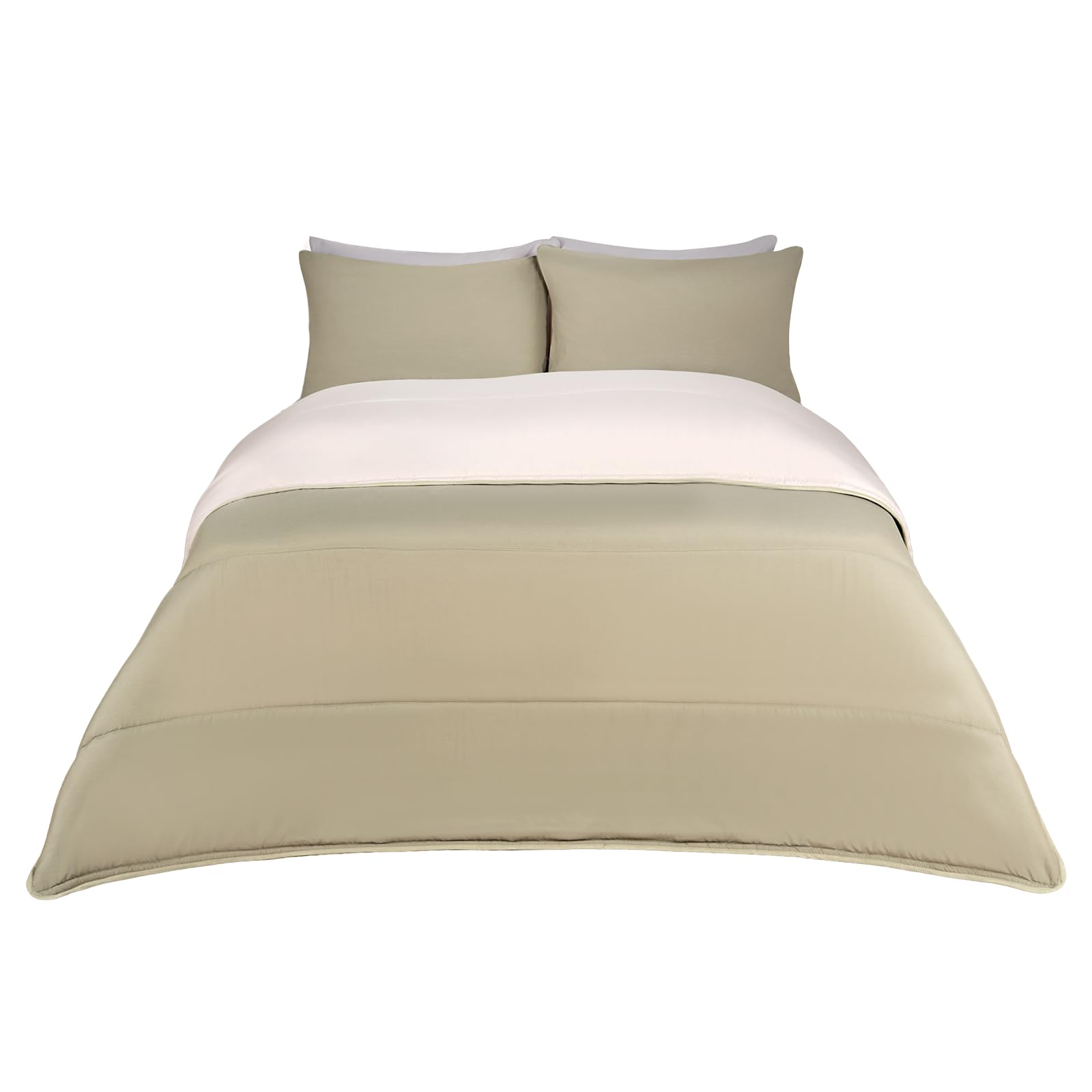 OHS Coverless Duvet Double, 10.5 Tog Reversible Soft Warm Microfibre Comfy Coverless Duvet Summer Winter Camping Blanket Washable Quilt Bedding Double Duvets with Pillowcases, Sage/Natural