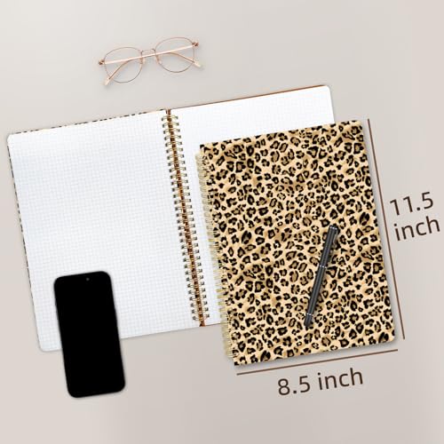 Image of Cute Spiral Notebook 8.5 x 11 Graph Paper Journal A4, Leopard | 70 page, Note Book with Pocket, Large, Big, Hard Cover, Aesthetic, Pretty Design, for Women, Girls, Kawaii