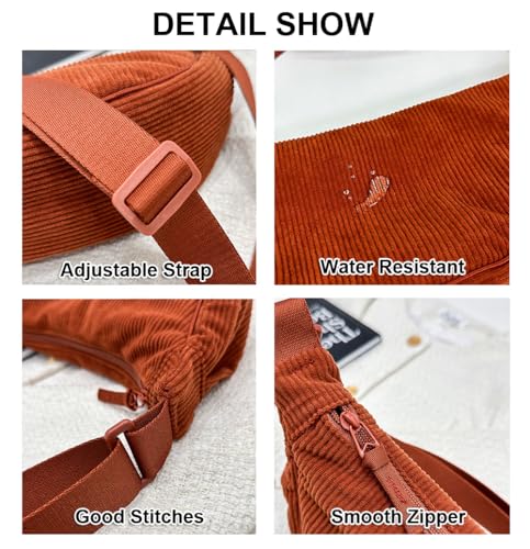 Bolsa transversal crescente, bolsa tiracolo de veludo cotelê para mulheres, mini bolsa tiracolo de v