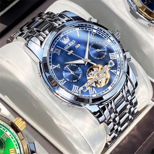 Image of OLEVS Automatic Watch for Men Self Winding Mechanical Luxury Business Stainless Steel Multi Calendar Waterproof Luminous Wrist Watches