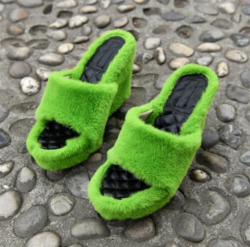 Women's Fuzzy Fluffy Wedge Slippers Fashion Plush Open Toe Comfy Slip On Platform House Sandals Anti-Slip Party Shoes for Ladies3