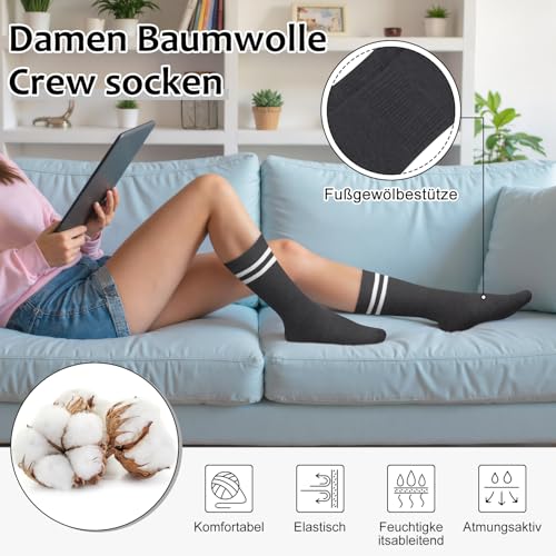 Tialfas 6 Paare Tennissocken Damen Sportsocken Baumwolle Damen-Socken Frauen Strümpfe Gym Damensocken Mit Motiv Socken Streifen Sport Women Bunt