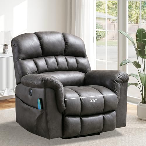 Sillón reclinable metálico gris con asiento ancho miniatura 1