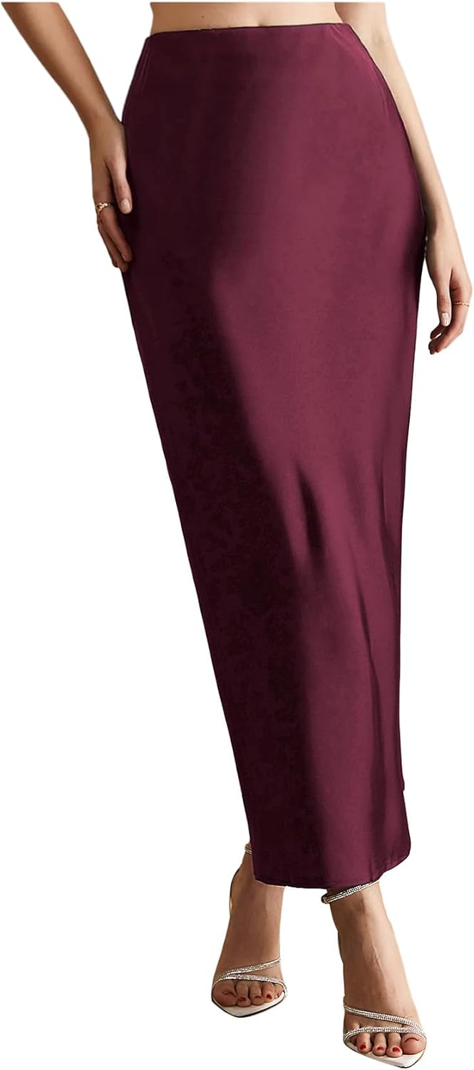 Women's Elegant Satin Skirts High Waisted Fishtail Business Casual Maxi Dressy Skirts
