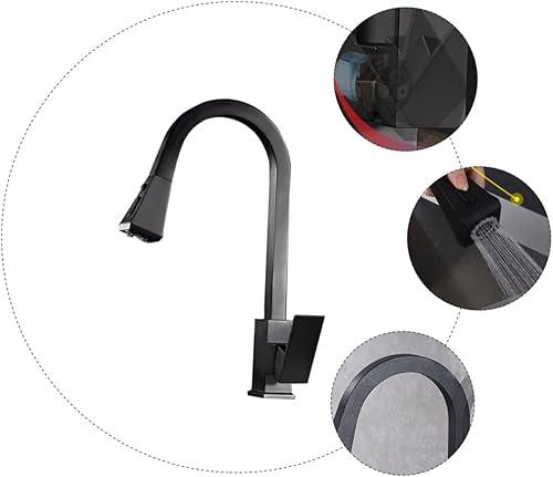 Miniatura 5 de OSALADI Grifo extraíble para aspersor, grifo caliente y frío, un solo grifo, rociador elástico, cuadrado, telescópico, grifo para fregadero de