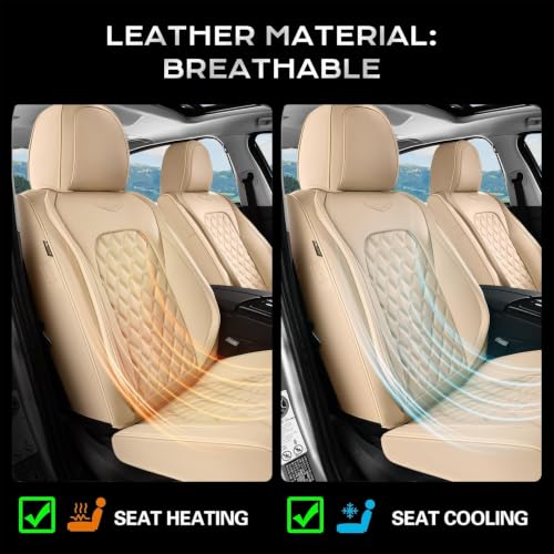 Image of Coverado Rear Seat Covers, Soft Waterproof Faux Leather Rear Protectors for Sedan SUV Truck, Minimalist Comfortable Anti-Stain Interior - Beige