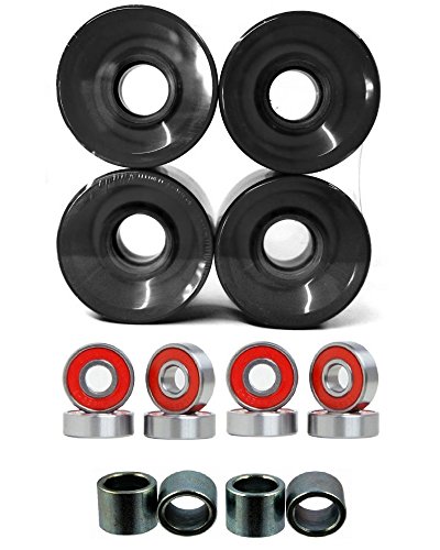 Everland Longboard Skateboard Cruiser Wheels 60x44mm w/Bearings & Spacers (Clear Black)