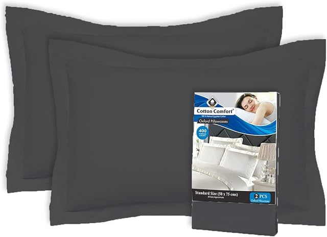 Cotton Comfort Bedding Oxford Pillow Cases 2 Pack 400 Thread Count 100% Egyptian Cotton Black Pillowcases 2 Pack Unique Oxford Design Soft & Hypoallergenic Pillow Covers Pack of 2 (Black)