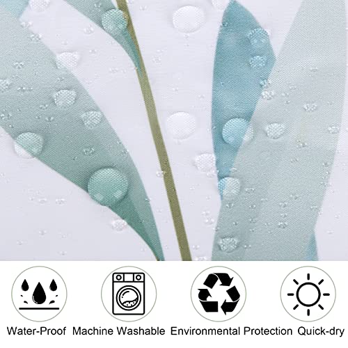 Aoke Green Floral Shower Curtain, Waterproof Fabric Watercolor Eucalyptus Plant Leaves Shower Curtains Set Bathroom Decor For Bathtubs With 12 Hooks, Weighted Hem, Durable, Washable #TOP7