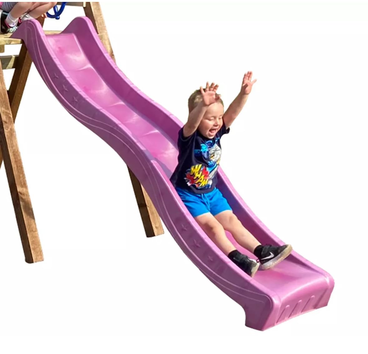 8ft Childrens Plastic Wavy Slide for Kids Outdoor Climbing Frame Heavy Duty Garden Water Slide (PINK)