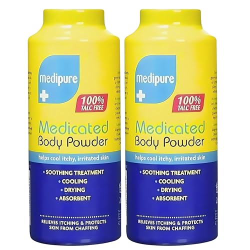 2X Medipure Medicated Body Powder 200g Talc Free Soothing Cooling Relief for Itching Chafing and Irritation with Menthol Aloe Camphor Super Absorbent Daily Skin Comfort Formula