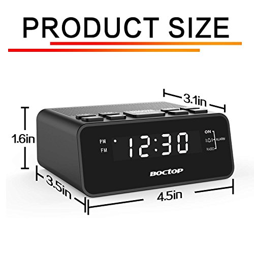 image for BOCTOP Digital Alarm Clock Radio with USB Charger, 0.6” Digits Dimme