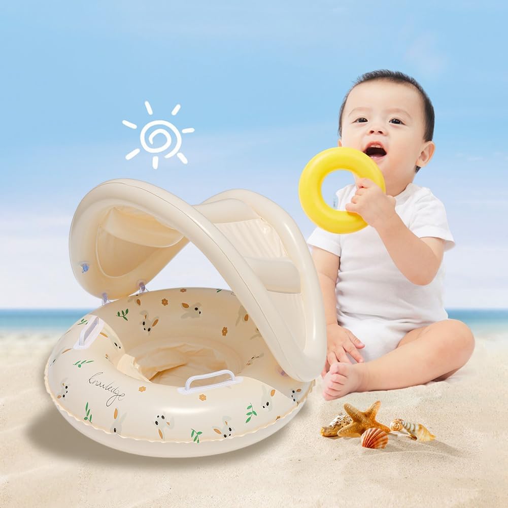 Generic Baby Swim Buoy, Leak-Proof Floating Tube with Handles and Seat, Inflatable Floats with Sun Protection for Swimming Pool, Beach