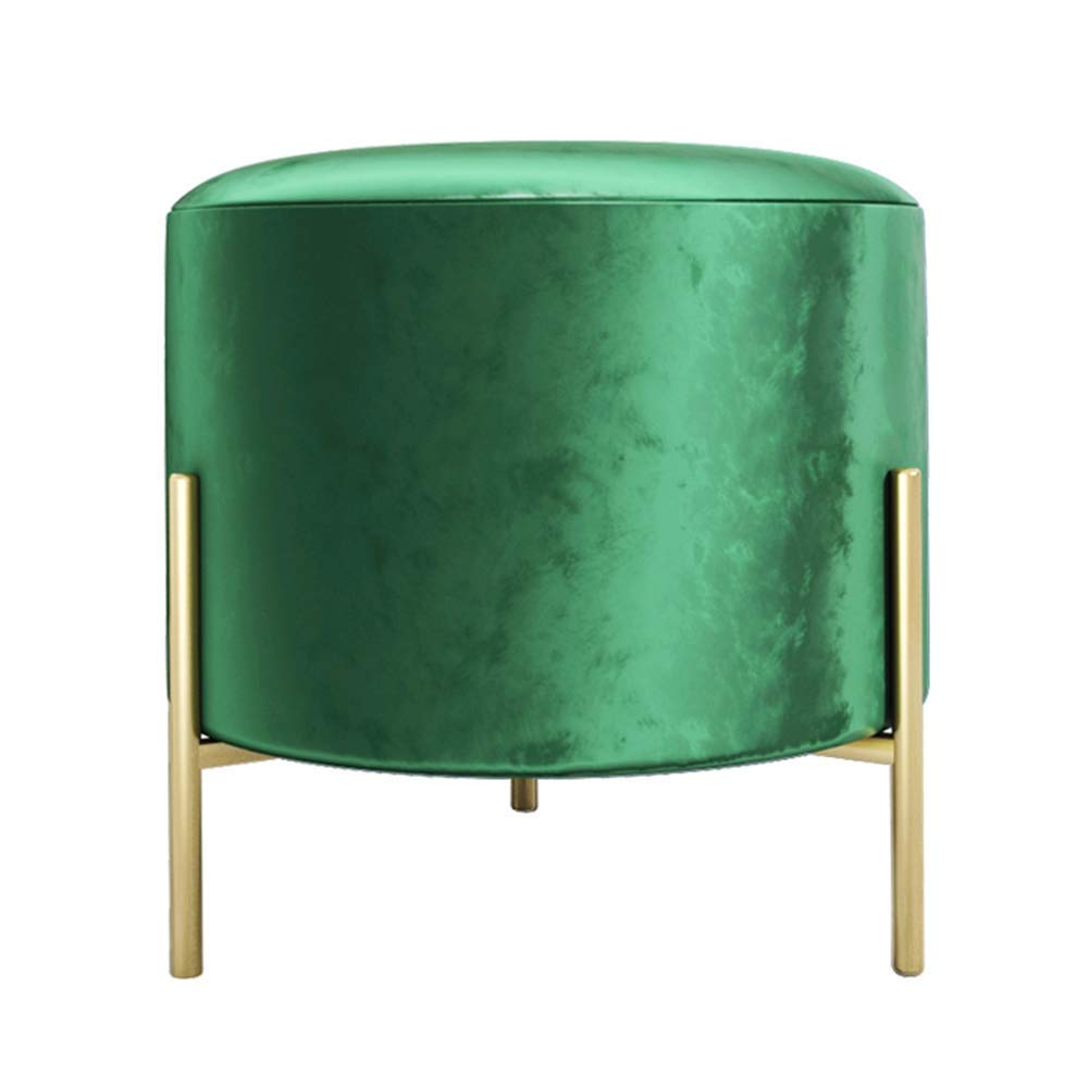 Pouf de salon élégant en tissu vert et métal forgé haut de gamme